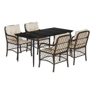 Afuera Living 5 Piece Poly Rattan Garden Dining Set in Brown/Cream