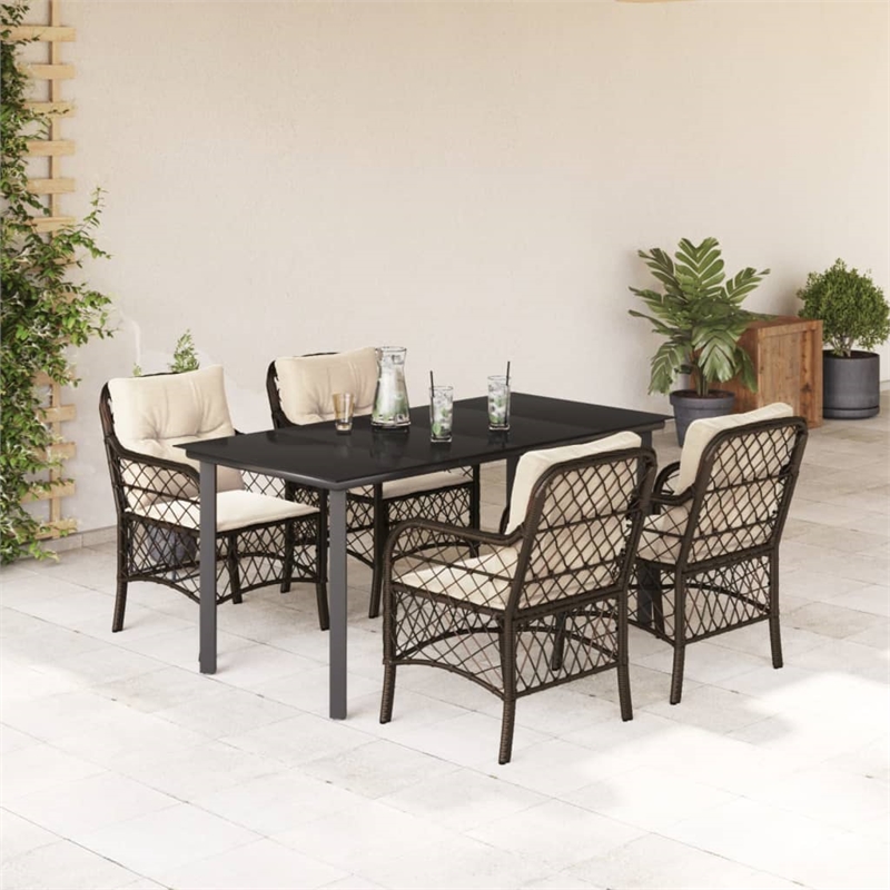Afuera Living 5 Piece Poly Rattan Garden Dining Set in Black