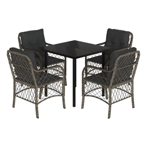 Afuera Living 5 Piece Rattan Garden Dining Set with Cushions in Black
