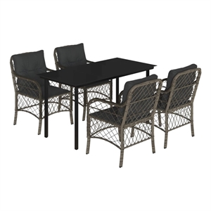 Afuera Living 5 Piece Poly Rattan Garden Dining Set in Black/Dark Gray