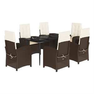 Afuera Living 7 Piece Rattan Patio Dining Set in Black/Cream White
