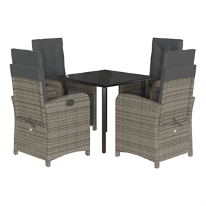 Afuera Living Contemporary 5 Piece Poly Rattan Garden Dining Set in Gray
