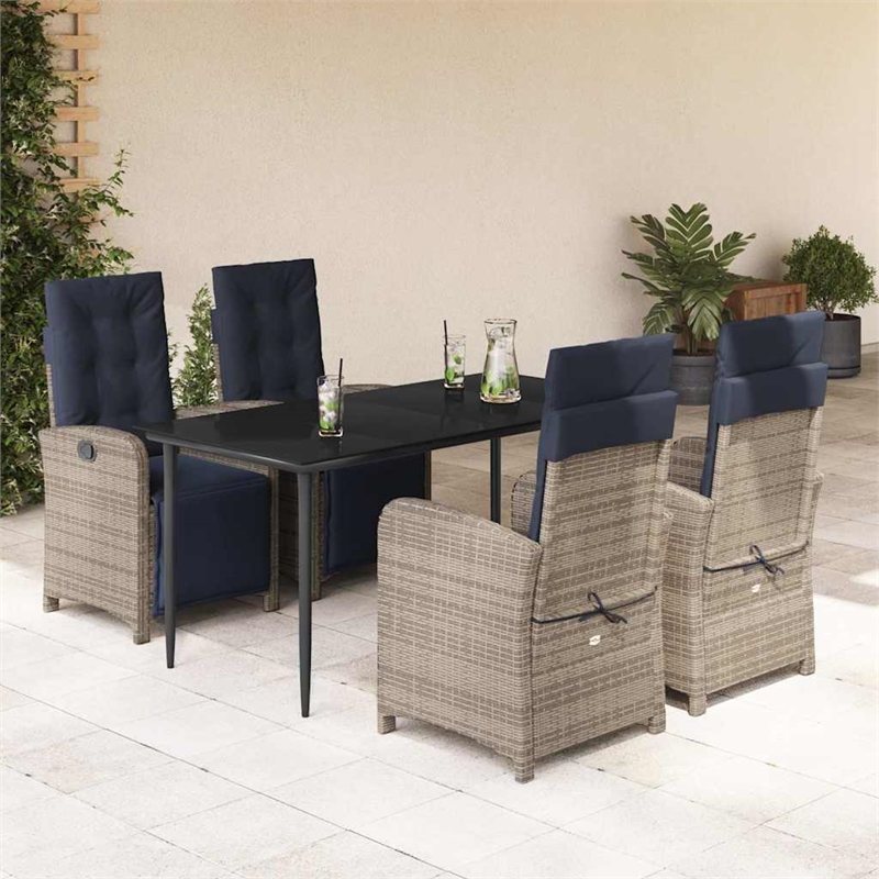 Afuera Living Contemporary 5 Piece Rattan Garden Dining Set in Black
