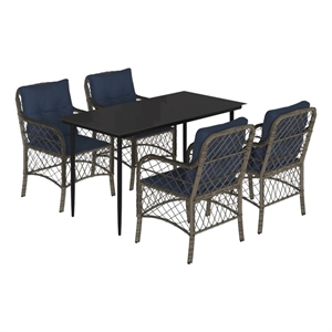Afuera Living 5 Piece Poly Rattan Garden Dining Set in Gray/Black/Navy Blue