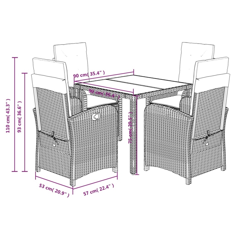 Afuera Living 5 Piece Poly Rattan Garden Dining Set in Dark Gray