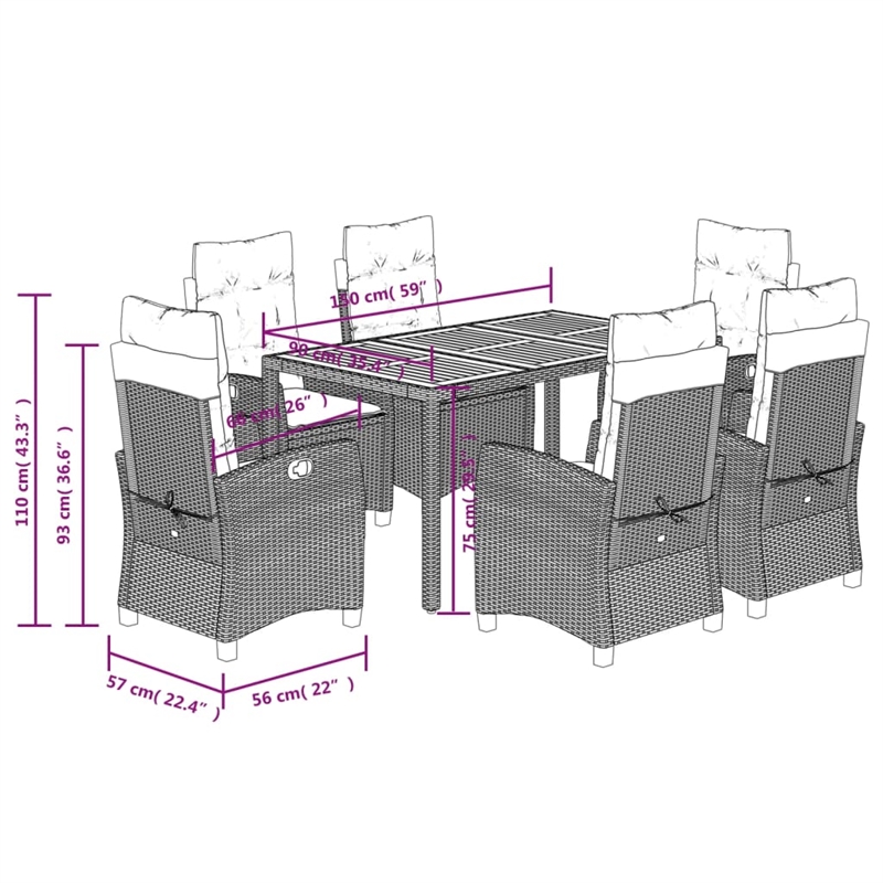 Afuera Living 7 Piece Poly Rattan Garden Dining Set in Dark Gray