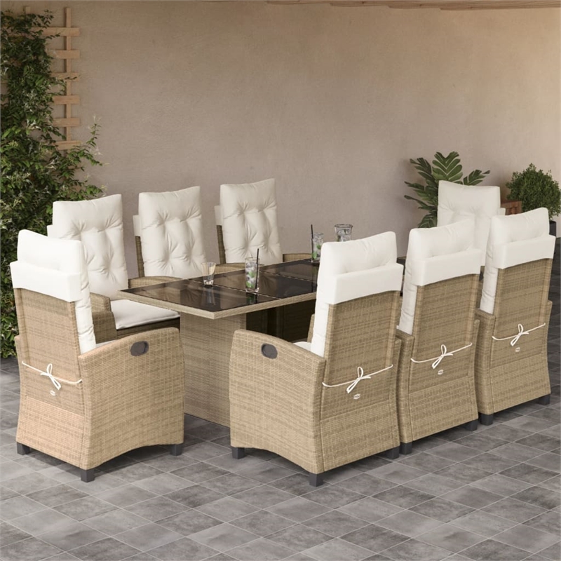 Afuera Living 9 Piece Poly Rattan Garden Dining Set in Beige