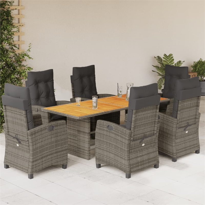 Afuera Living 7 Piece Poly Rattan Garden Dining Set in Dark Gray