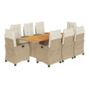 Afuera Living Contemporary 9 Piece Rattan Garden Dining Set in Beige