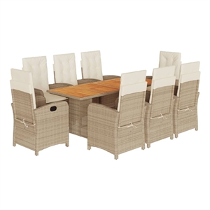 Afuera Living 9 Piece Rattan Garden Dining Set in Brown/Cream white