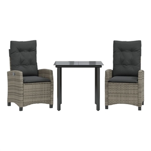 Afuera Living 3 Piece Poly Rattan Garden Dining Set in Black/Dark Gray
