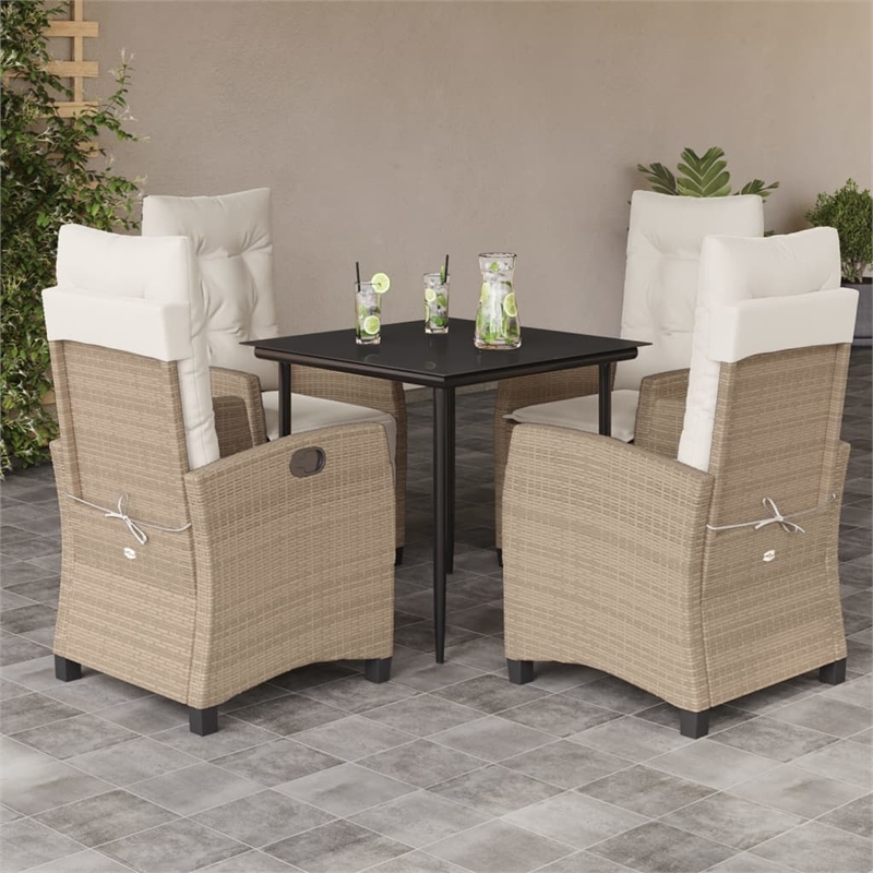Afuera Living 5 Piece Poly Rattan Garden Dining Set in Black