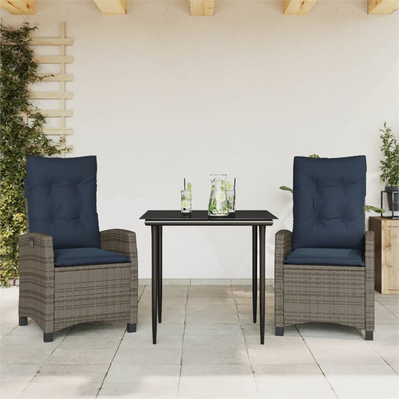 Afuera Living 3 Piece Poly Rattan Garden Dining Set in Black