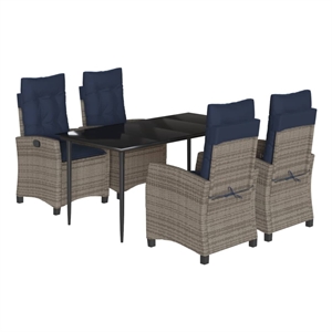 Afuera Living 5 Piece Poly Rattan Garden Dining Set in Gray/Black/Navy Blue