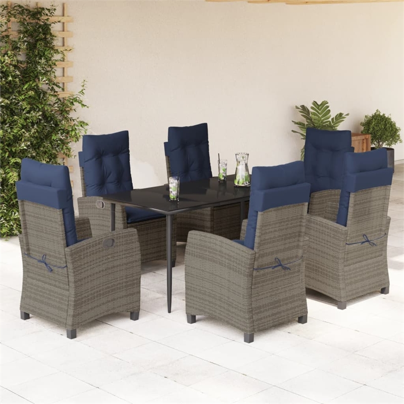 Afuera Living Contemporary 7 Piece Rattan Garden Dining Set in Gray