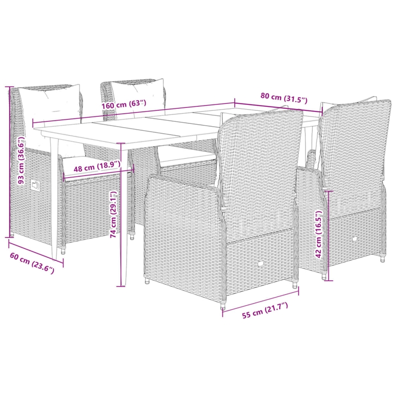 Afuera Living 5 Piece Poly Rattan Garden Dining Set in Black