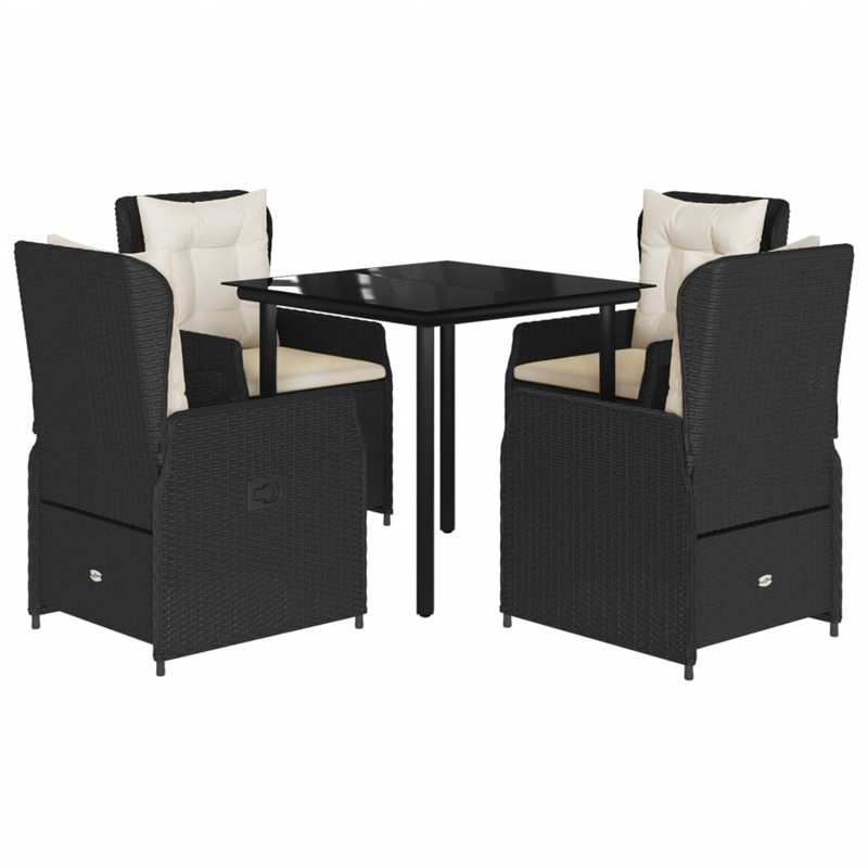 Afuera Living Poly Rattan Garden Dining Set in Black/Cream White