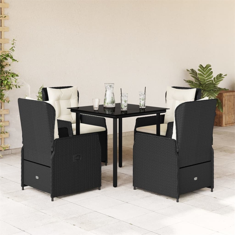 Afuera Living Poly Rattan Garden Dining Set in Black/Cream White