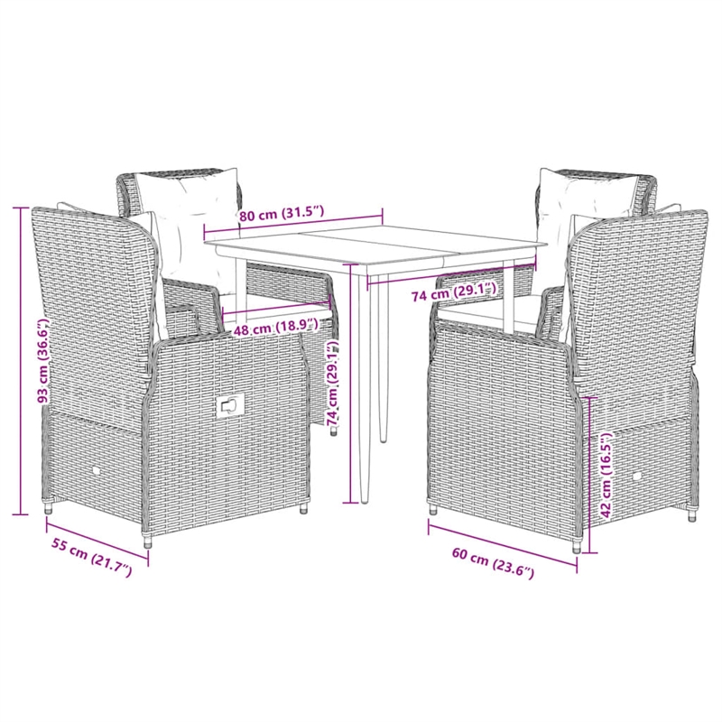 Afuera Living 5 Piece Poly Rattan Garden Dining Set in Black/Gray