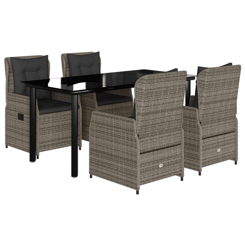 Afuera Living Contemporary 5 Piece Poly Rattan Garden Dining Set in Gray