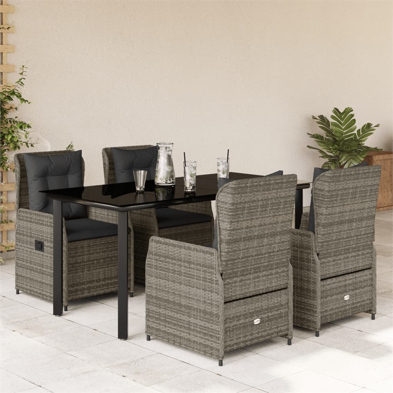 Afuera Living Contemporary 5 Piece Poly Rattan Garden Dining Set in Gray