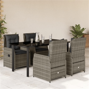 Afuera Living Contemporary 5 Piece Poly Rattan Garden Dining Set in Gray