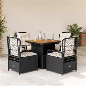 Afuera Living 5 Pc Poly Rattan Garden Dining Set with Cushions in Black & Brown