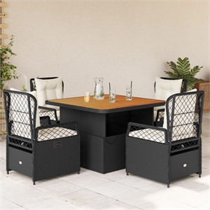 Afuera Living 5 Piece Rattan Garden Dining Set in Black/Cream White