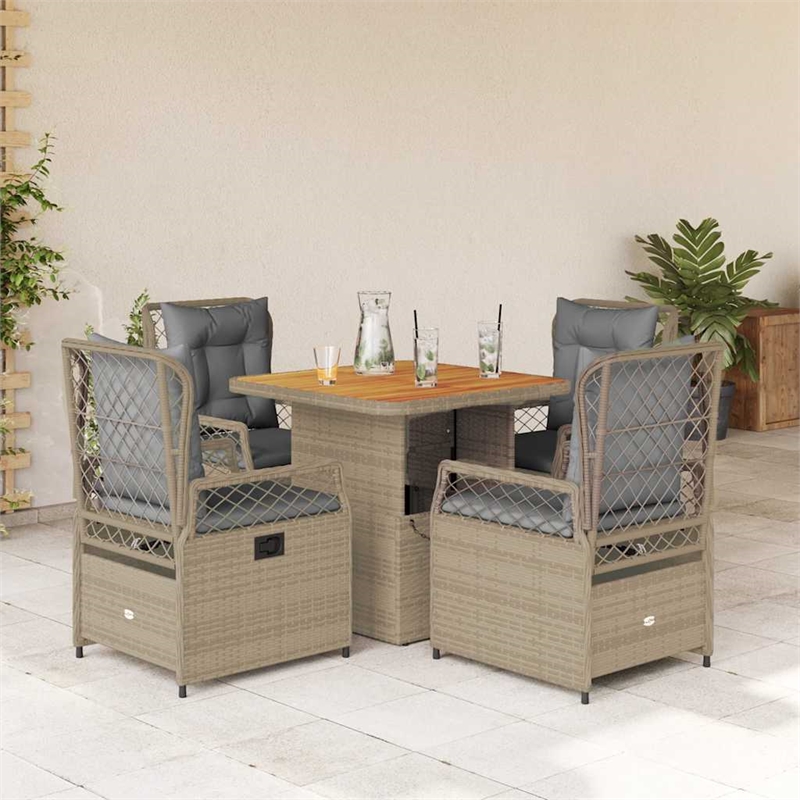 Afuera Living Contemporary 5 Piece Poly Rattan Patio Dining Set in Brown