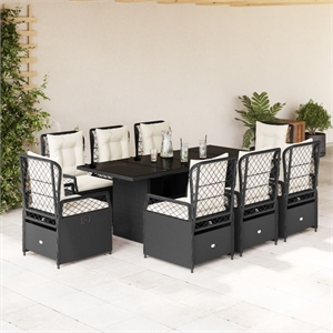 Afuera Living 9 Piece Poly Rattan Garden Dining Set in Black/Cream White