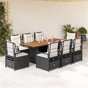 Afuera Living 9 Piece Poly Rattan Garden Dining Set in Black/Cream White