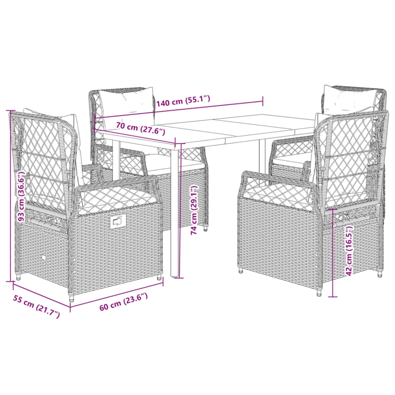 Afuera Living Poly Rattan Garden Dining Set in Black/Cream White