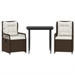 Afuera Living 3 Piece Poly Rattan Patio Dining Set in Black/Cream White