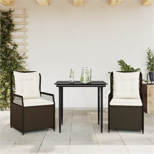 Afuera Living 3 Piece Poly Rattan Patio Dining Set in Black/Cream White