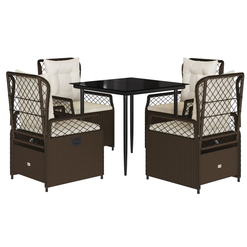 Afuera Living Contemporary 5 Piece Poly Rattan Patio Dining Set in Brown