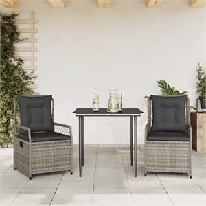 Afuera Living Contemporary 3 Piece Garden Dining Set in Black/Dark Gray