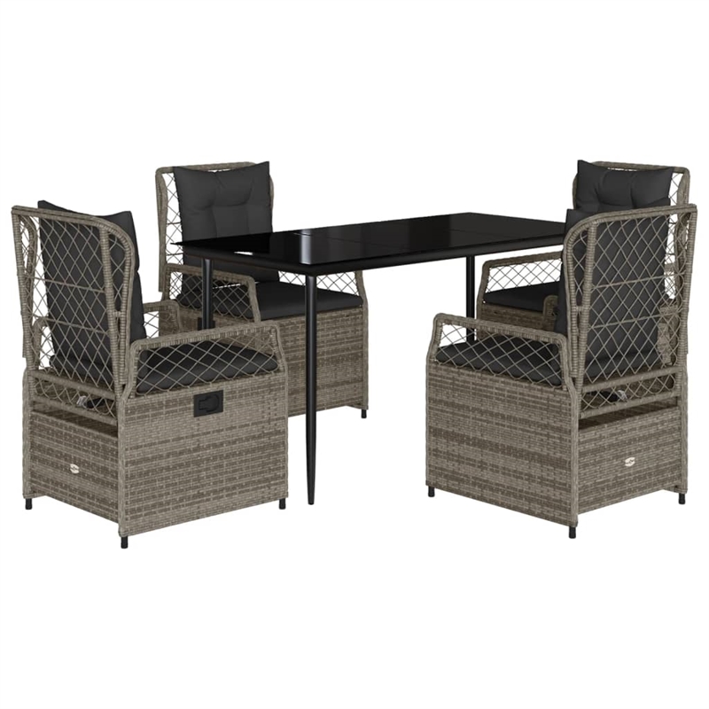 Afuera Living Contemporary 5 Piece Poly Rattan Garden Dining Set in Gray