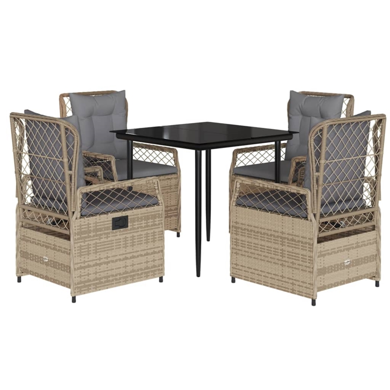 Afuera Living Contemporary 5 Piece Poly Rattan Patio Dining Set in Black