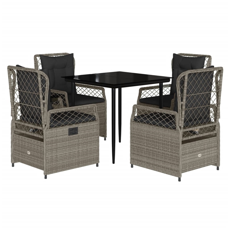 Afuera Living Contemporary 5 Piece Poly Rattan Patio Dining Set in Black