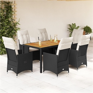 Afuera Living 7 Piece Poly Rattan Garden Dining Set in Black/Cream White