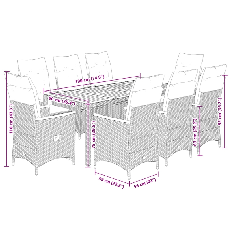 Afuera Living Contemporary Poly Rattan Garden Dining Set in Black