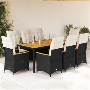 Afuera Living Contemporary Poly Rattan Garden Dining Set in Black