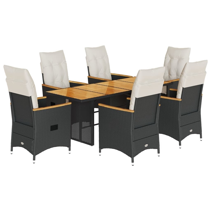 Afuera Living Contemporary 7 Piece Rattan Garden Dining Set in Black