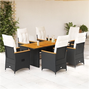 Afuera Living Contemporary 7 Piece Rattan Garden Dining Set in Black