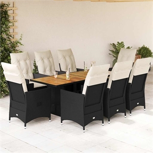 Afuera Living 9 Piece Poly Rattan Garden Dining Set in Black/Cream White