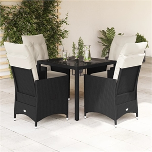 Afuera Living 5 Piece Poly Rattan Garden Dining Set in Black/Cream White