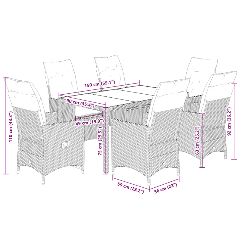 Afuera Living 7 Piece Poly Rattan Garden Dining Set in Black