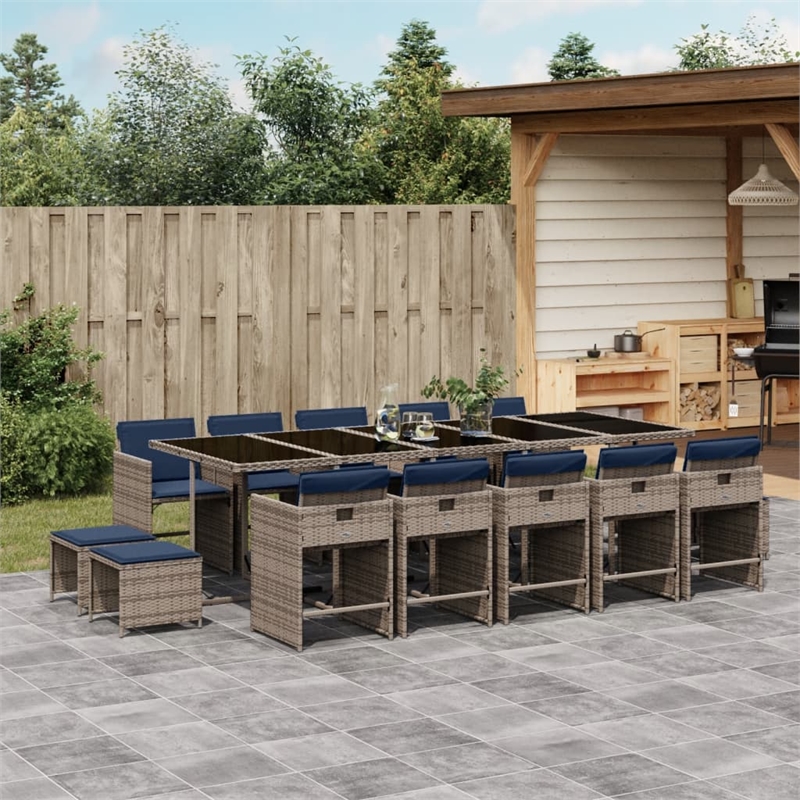 Afuera Living Contemporary 14 Piece Poly Rattan Patio Dining Set in Gray