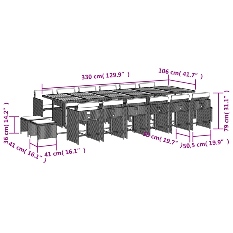 Afuera Living 17 Piece Poly Rattan Patio Dining Set in Black