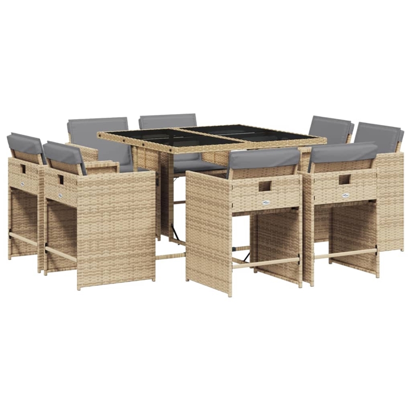 Afuera Living 9 Piece Poly Rattan Foldable Patio Dining Set in Beige
